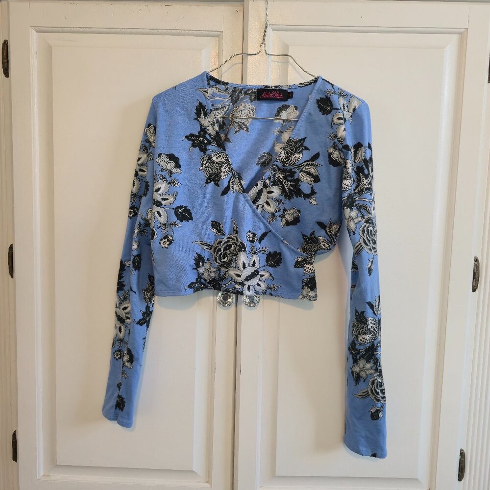Motel Rocks Blue Print Crop Top, Size Small